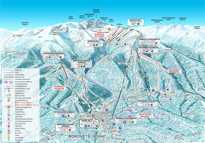Pistenplan des Skigebiets Borovets