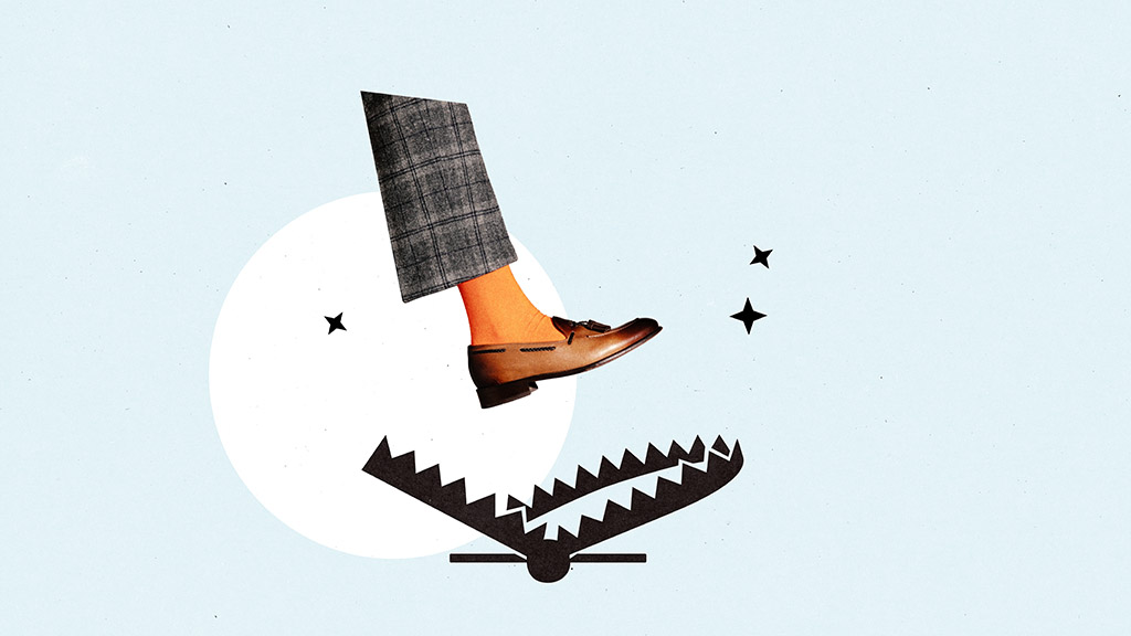 Grafische Darstellung eines Fußes, der in eine Bärenfalle tritt, warnt vor versteckten Risiken bei Immobilientransaktionen in Bulgarien