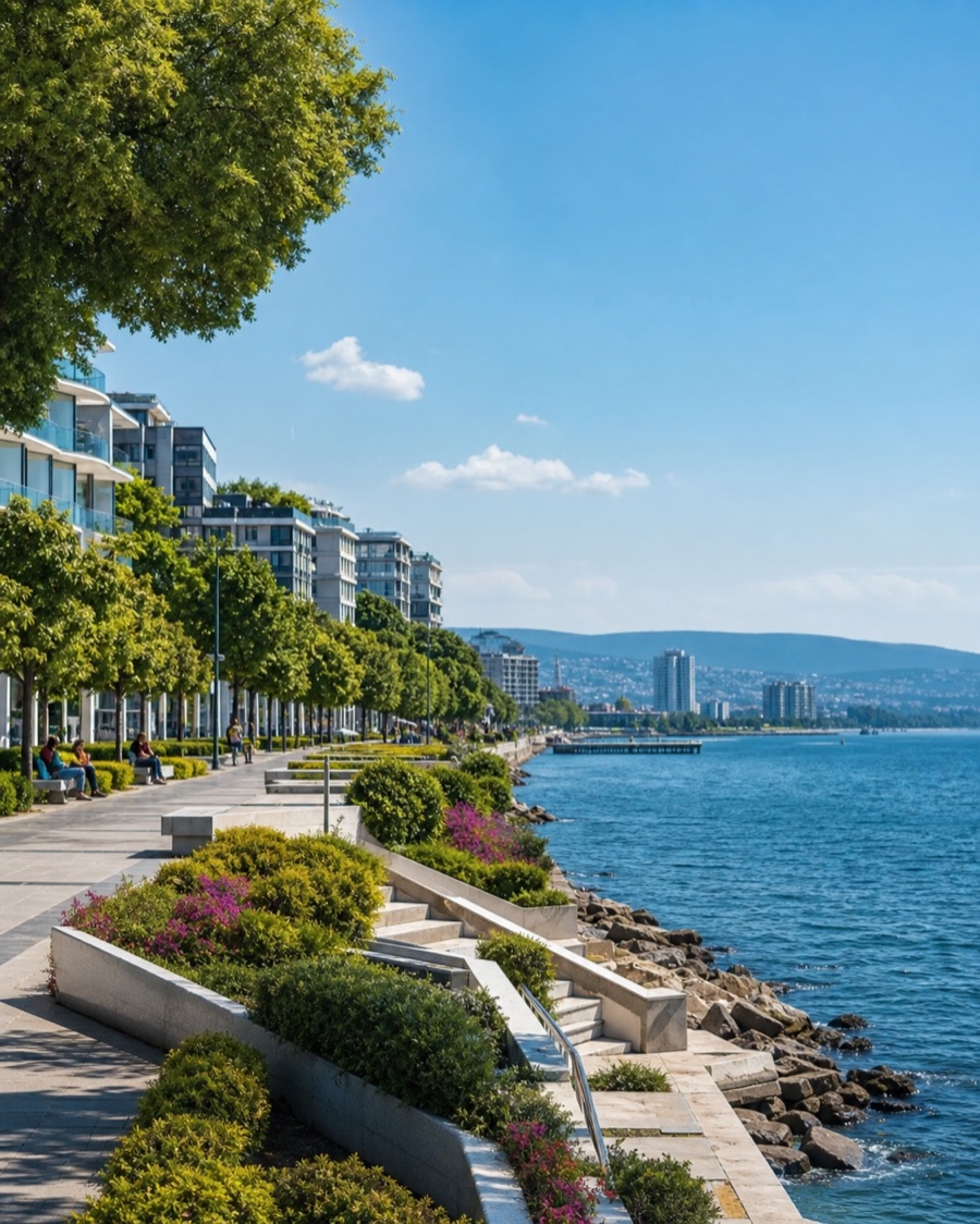 Seafront promenade and urban buildings in Varna and Burgas