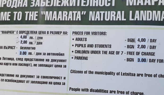 Aktuelle Preisliste für den Besuch des Naturparks Maarata